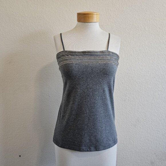 Y2K 90's Express Beaded Gray Built in Bra Cami Spaghetti Strap Fitted Tank S - Picture 2 of 12